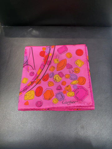 Unworn Cartier Silk Scarf – Pink Gem Motif (25” x 25”)