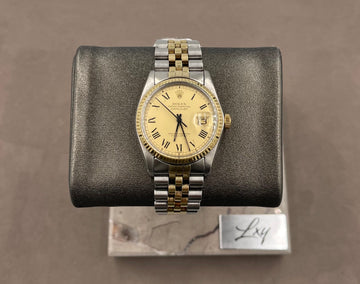 Pre-owned Rolex Men's Datejust 36mm ref.16013 Champagne Roman Dial Fluted Bezel on Jubilee w/Box