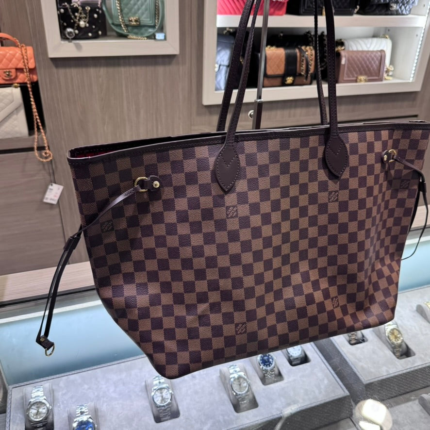 Pre-owned Louis Vuitton Neverfull GM Damier Ebene Cerise red Interior SD2240 (2020)