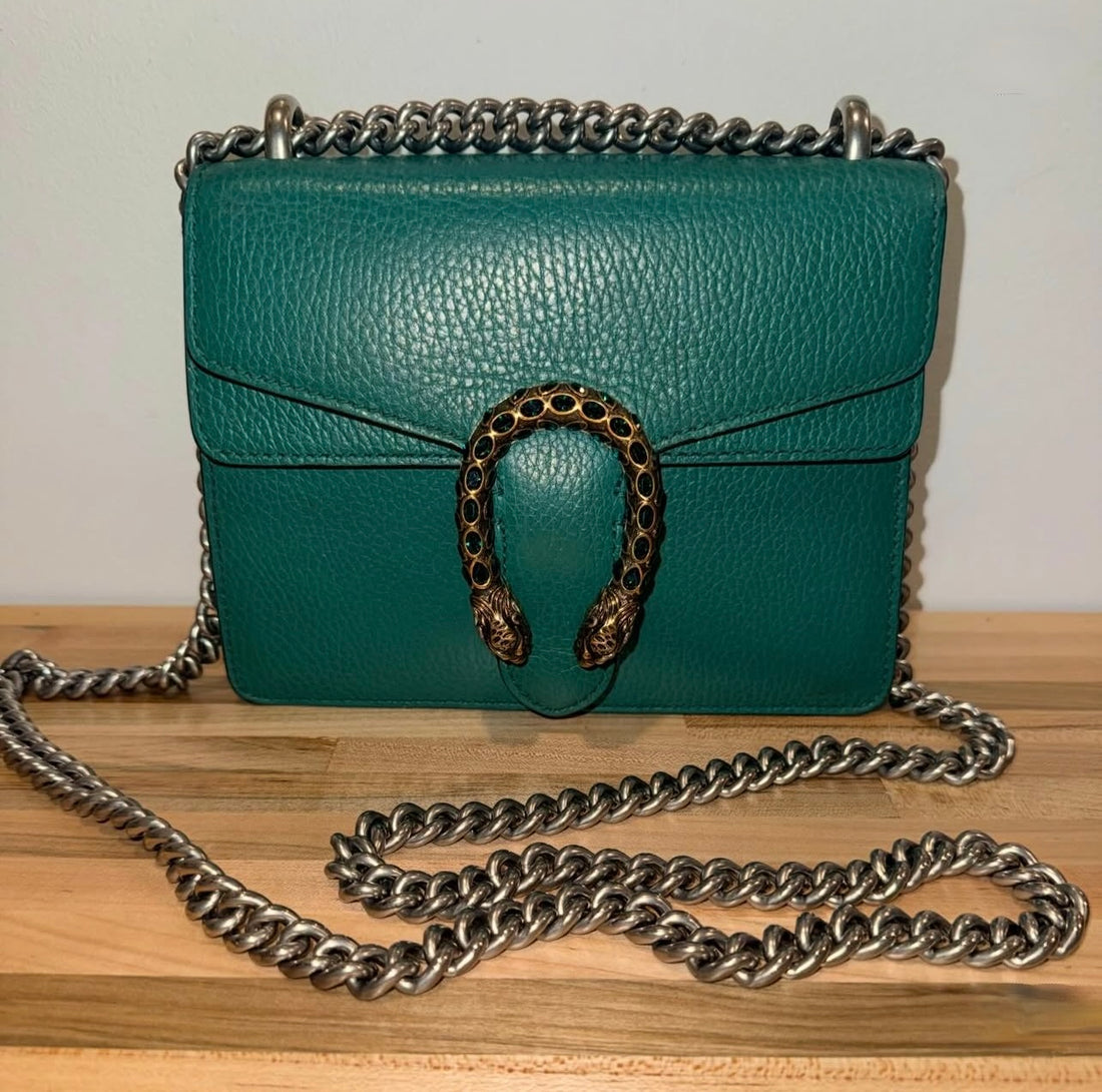 Pre-owned Gucci Mini Dionysus Shoulder Bag in Emerald Green Calfskin (Model 421970)