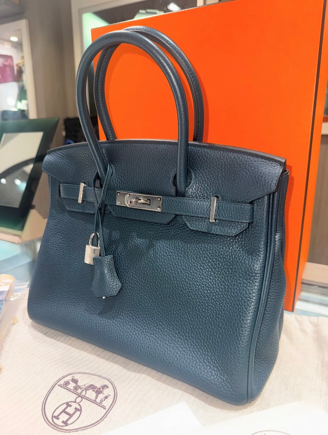 Pre-Owned Hermes Birkin 30 – Clemence Leather in Vert Cypress with Palladium Hardware (2020, Y Stamp)