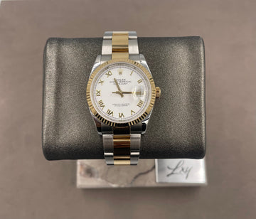 Pre-owned Rolex Men's Datejust 36mm ref.126233 White Roman Dial Fluted Bezel on Oyster w/Box & Card (2018)