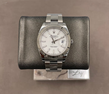 Unworn Rolex Men's Datejust 41mm ref.126334 White Index Dial Fluted Bezel on Oyster w/Box & Card