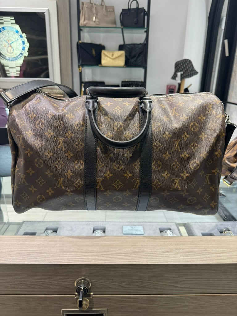 Pre-owned Louis Vuitton Keepall 45 Monogram Macassar with straps