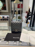 Pre-Owned Chanel Iridescent Caviar Quilted North South Boy Flap Bag – Grey with Silver Hardware
