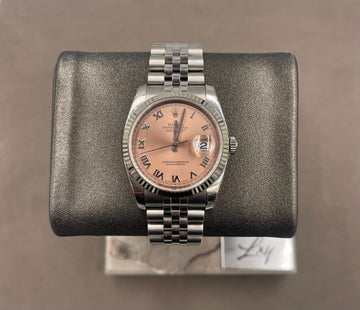 Pre-owned Rolex Men's Datejust 36mm ref. 116234 Salmon Roman Dial Fluted Bezel on Jubilee Z serial w/Box