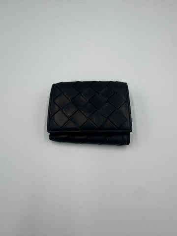 Pre-owned Bottega Veneta Trifold Black Lambskin Wallet