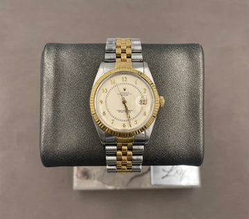 Pre-owned Rolex Men's Datejust 36mm ref.16013 Ivory Arabic Dial Fluted Bezel on Jubilee w/Box & Papers
