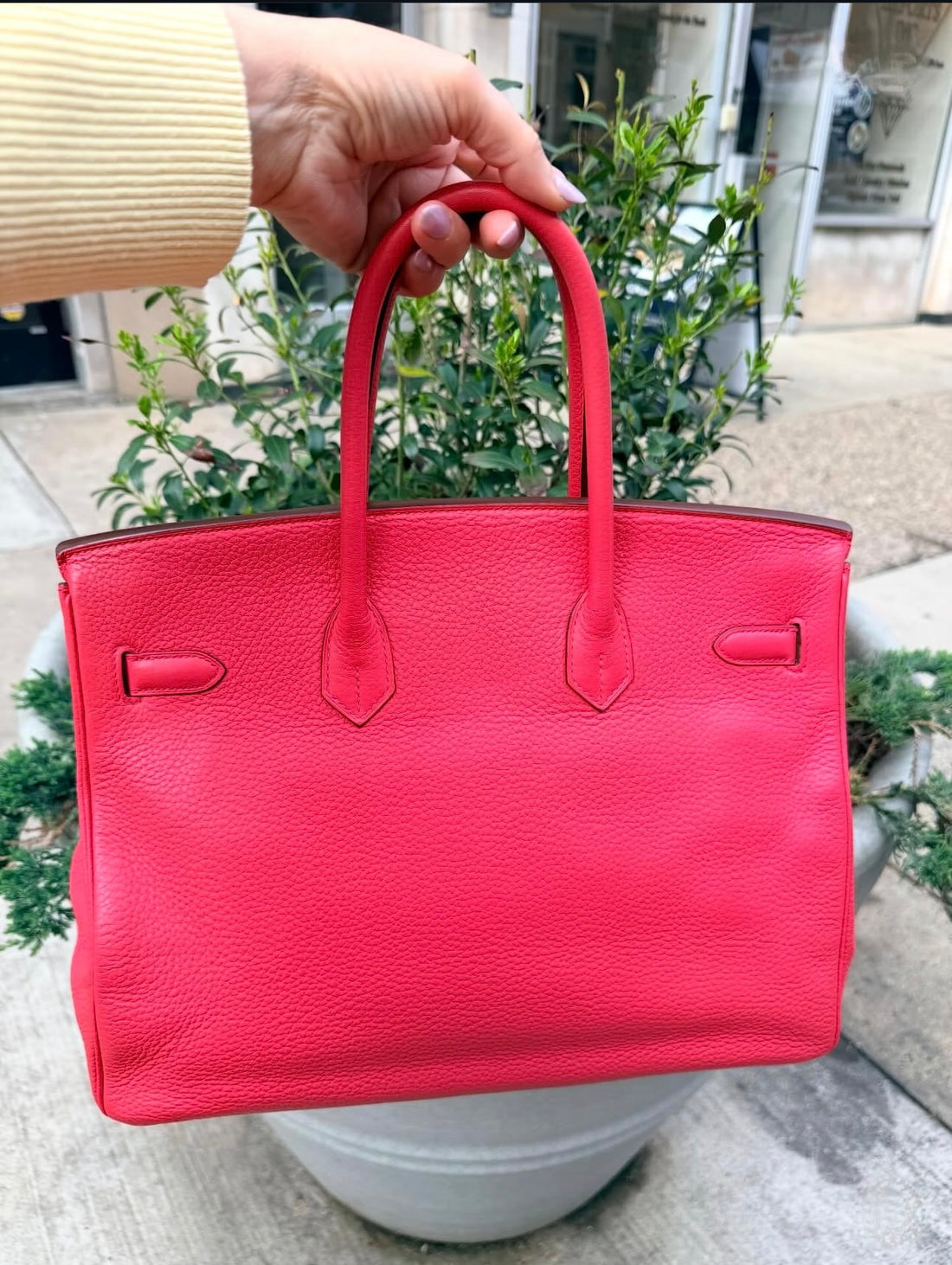 Pre-owned Hermes Birkin 35 in Bougainvillea Clemence Leather with Palladium Hardware (2010, Stamp N)