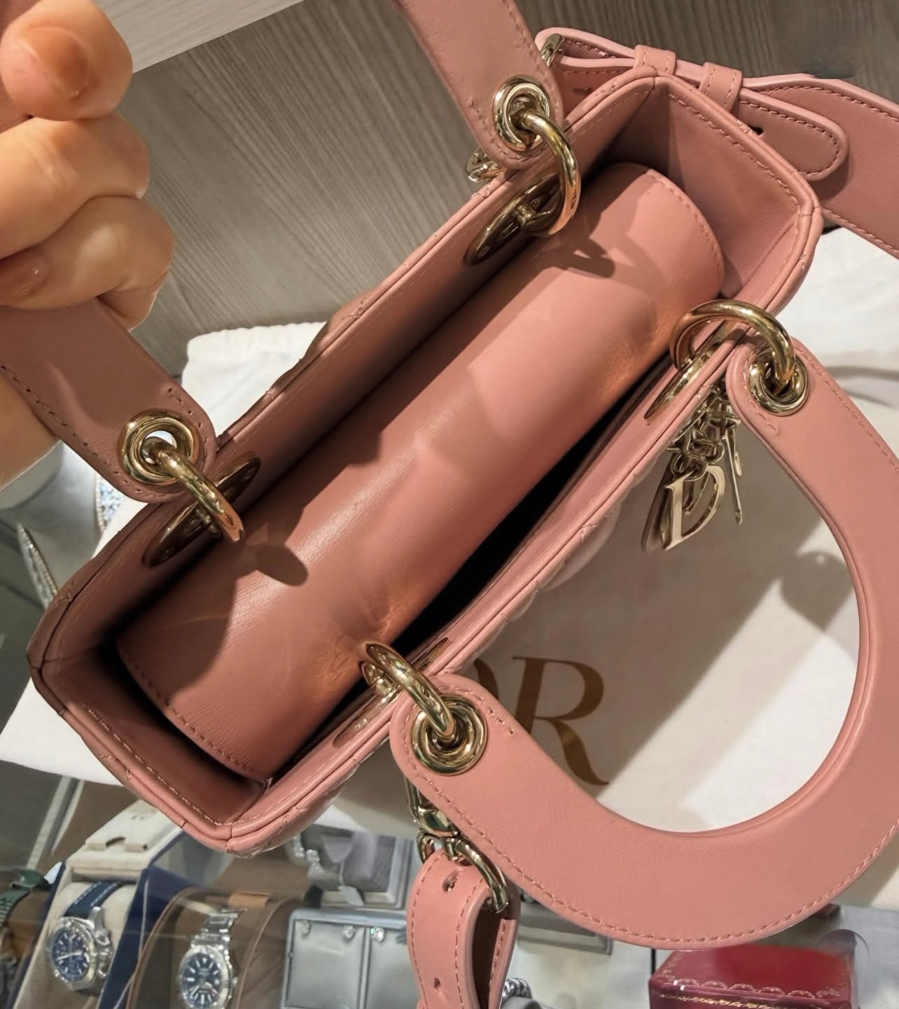 Pre-owned Christian Dior Small Lady Dior My ABCDior Bag in Mauve Cannage Lambskin (2023)