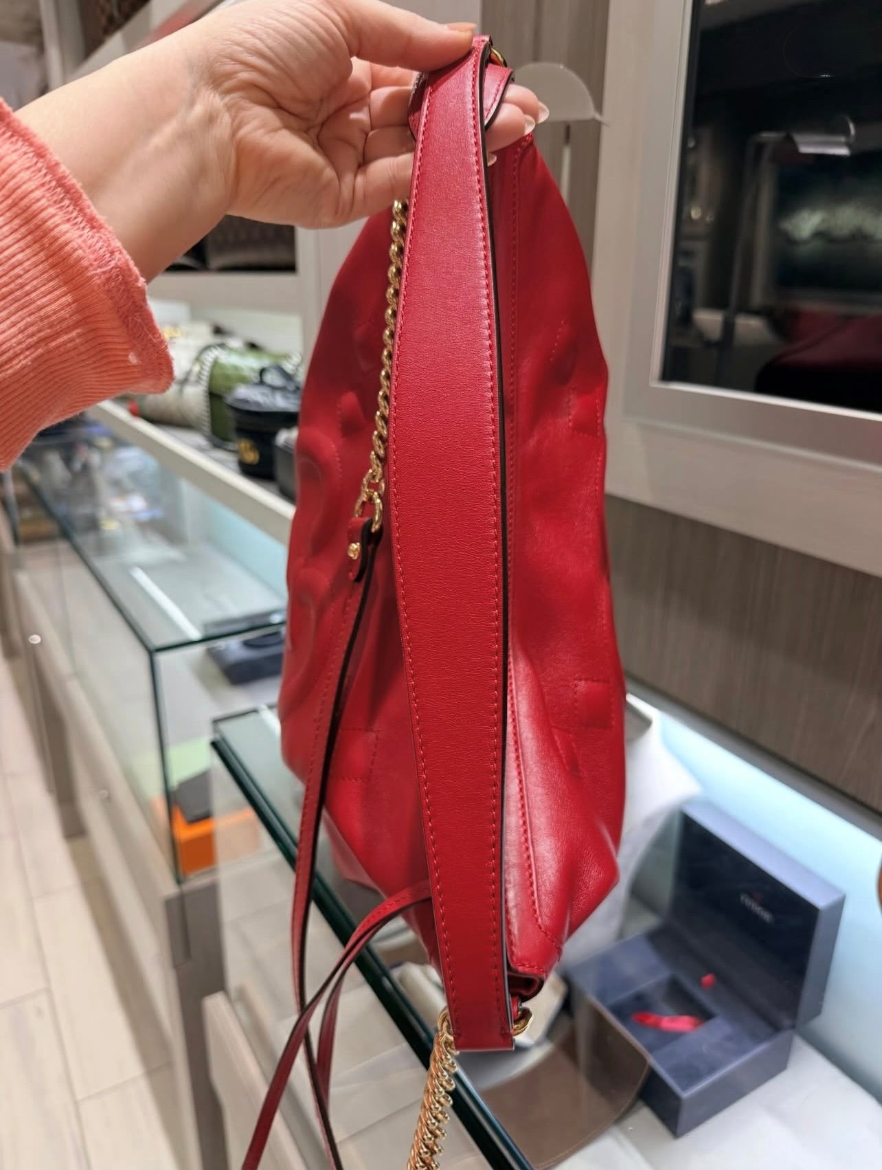 Pre-owned Gucci GG Apollo Shoulder Bag in Red Leather