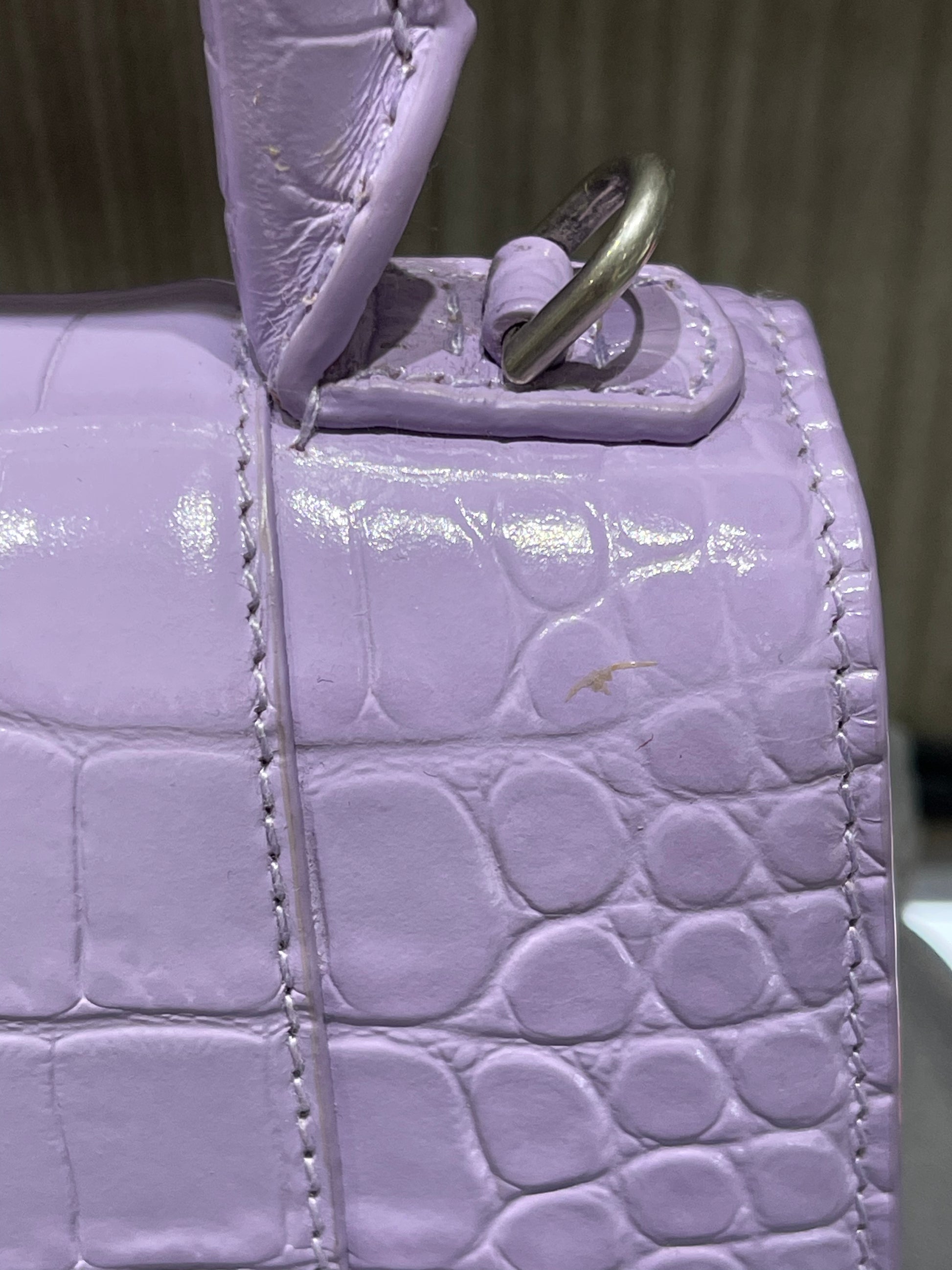 Pre-owned Balenciaga XS Hourglass Croc Light Lilac Purple Crossbody Bag