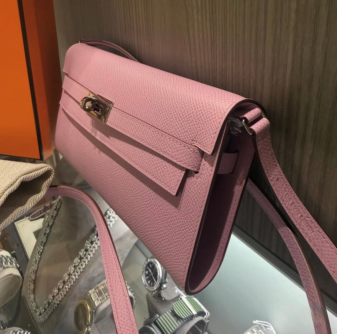 Pre-owned Hermès Kelly Wallet To Go Mauve Sylvestre Jaune de Naples Epsom Leather (2022)