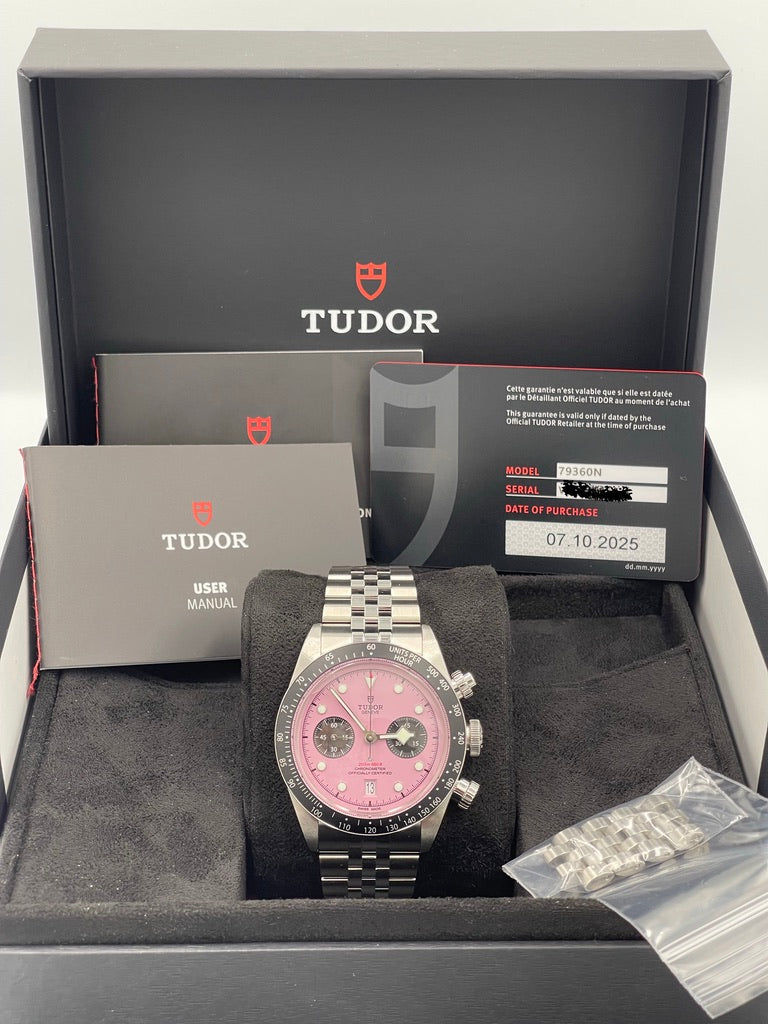 Unworn Tudor Black Bay Chrono M79360N-0019 “Pink Dial” 41mm Steel Jubilee (2025)