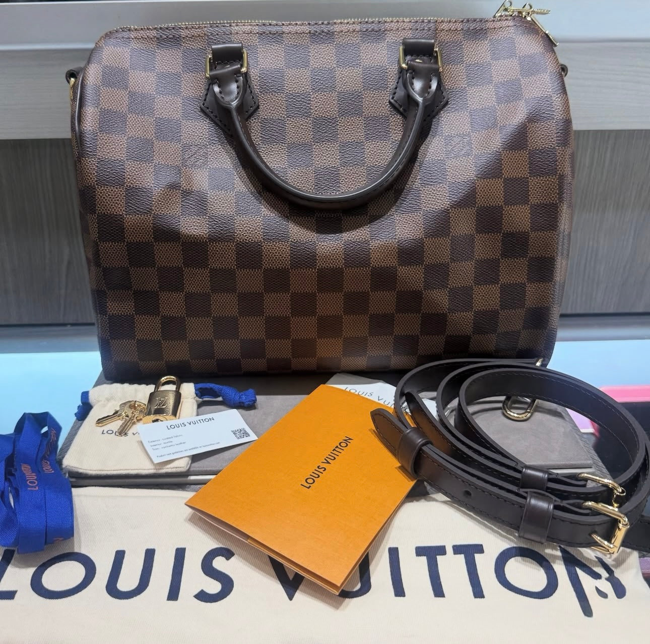 Pre-owned Like New Louis Vuitton Speedy Bandouliere Shoulder Bag 30 Damier Ebene (2025)