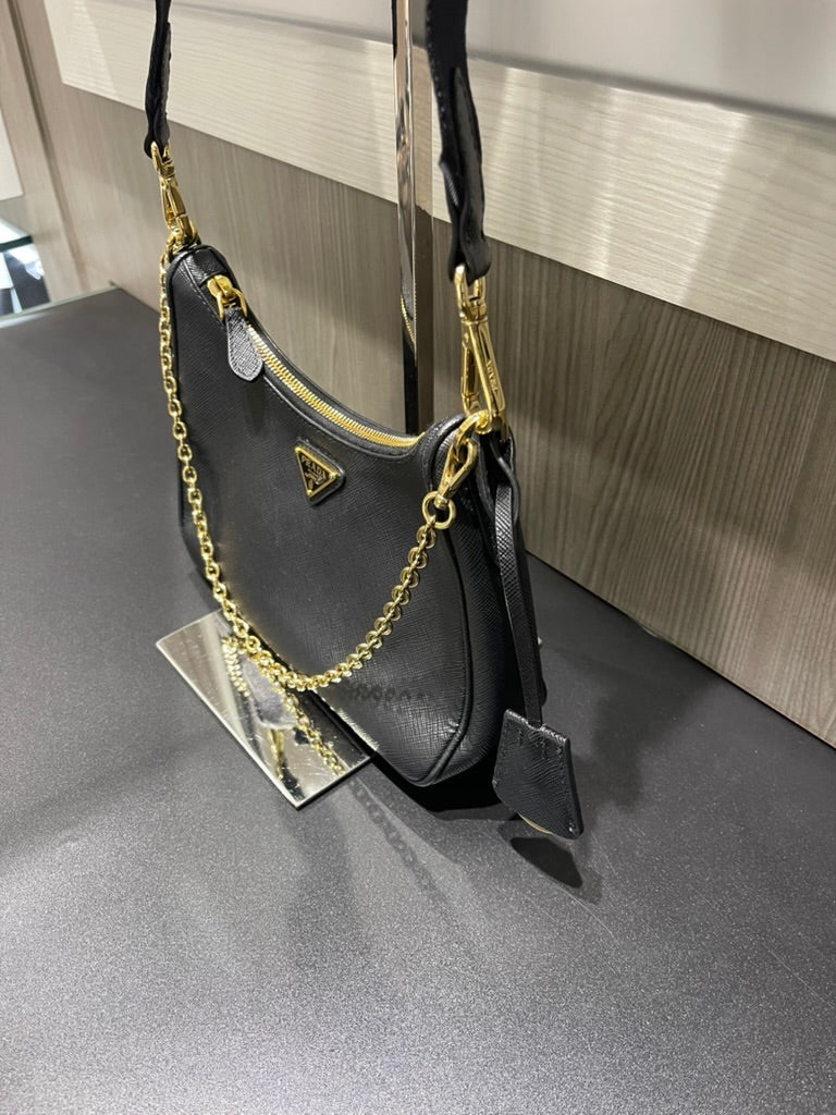 Pre-owned Prada Saffiano Lux Re-Edition 2005 Shoulder Bag in Black