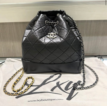 Pre-Owned Chanel Gabrielle Crinkled Calfskin Black Leather Backpack