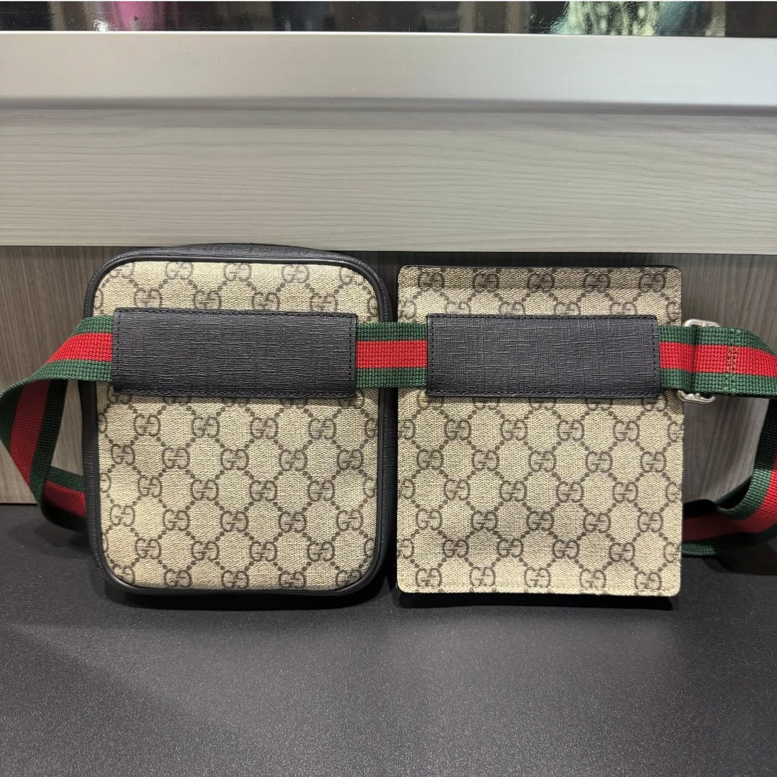 Pre-owned  Gucci Double Web Belt Bag Brown GG Web Canvas/Leather