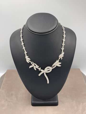 Ladies Sterling Silver Cubic Zirconia Leaf Motif Necklace | 34.2 grams (21.5 DWT)