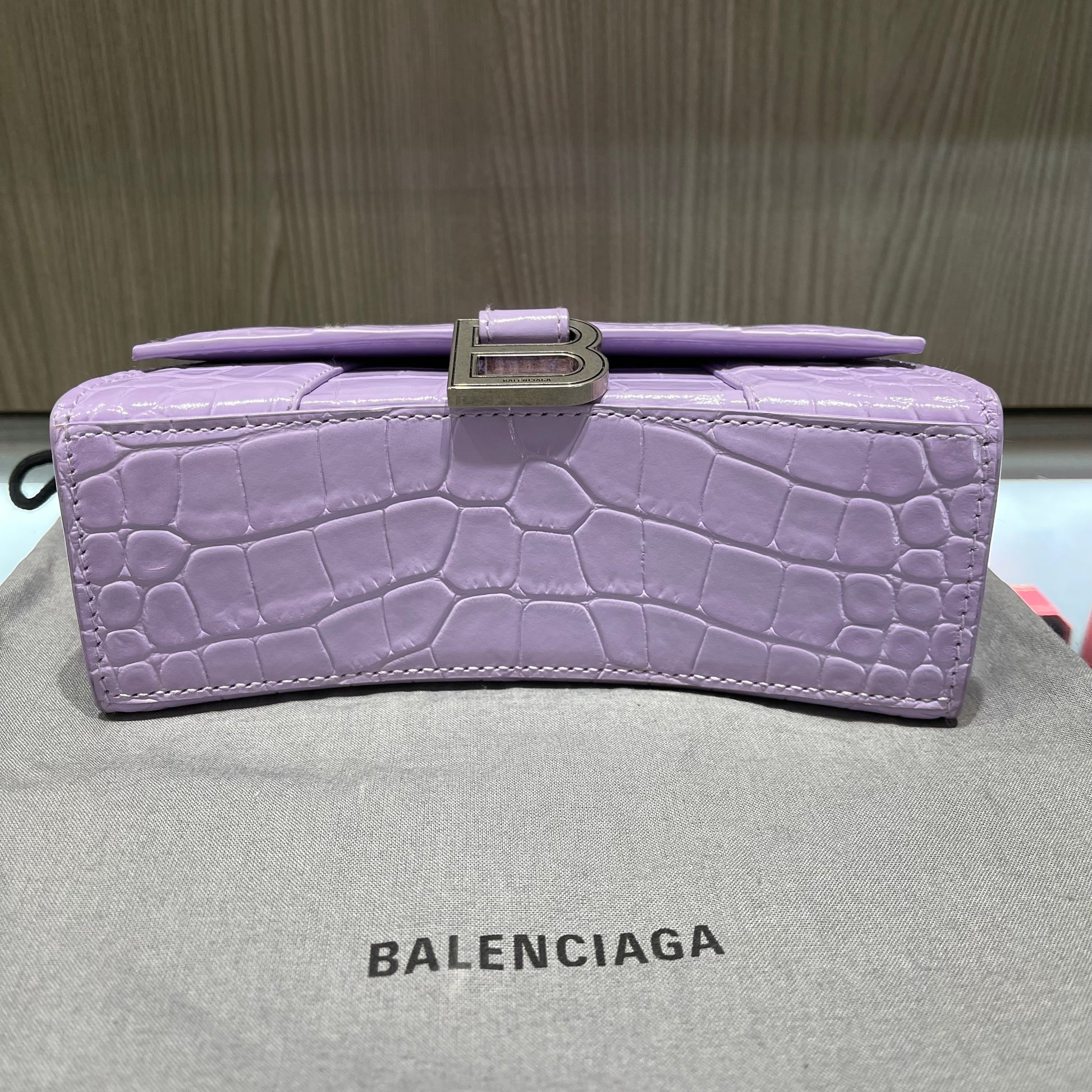 Pre-owned Balenciaga XS Hourglass Croc Light Lilac Purple Crossbody Bag