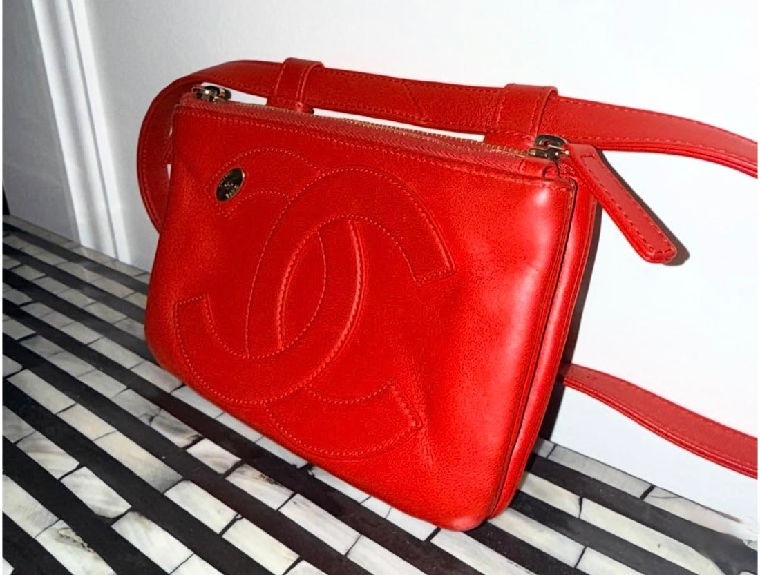 Pre-owned Chanel CC Mania Waist Belt Bag in Red Lambskin (2019)