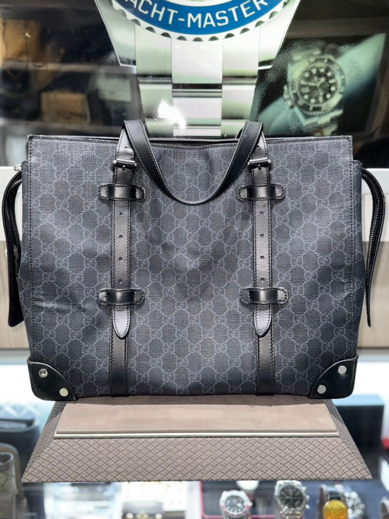 Pre-owned Gucci GG tote Bag with Leather details grey and black supreme Style: 626356