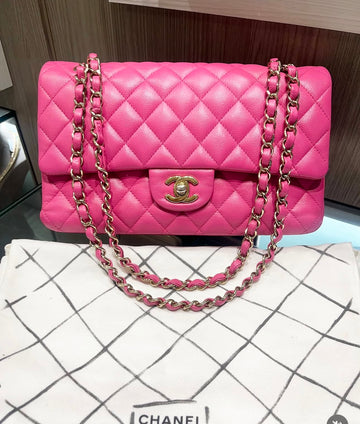 Pre-owned Chanel Pink Quilted Caviar Medium Classic Double Flap Bag Light Gold Hardware