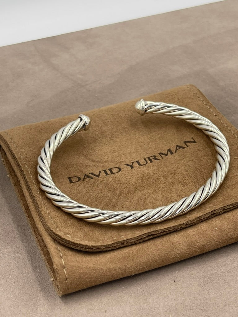 Pre-owned David Yurman Cable Cuff Bracelet 6mm Pavé-Set Diamonds Sterling Silver XL