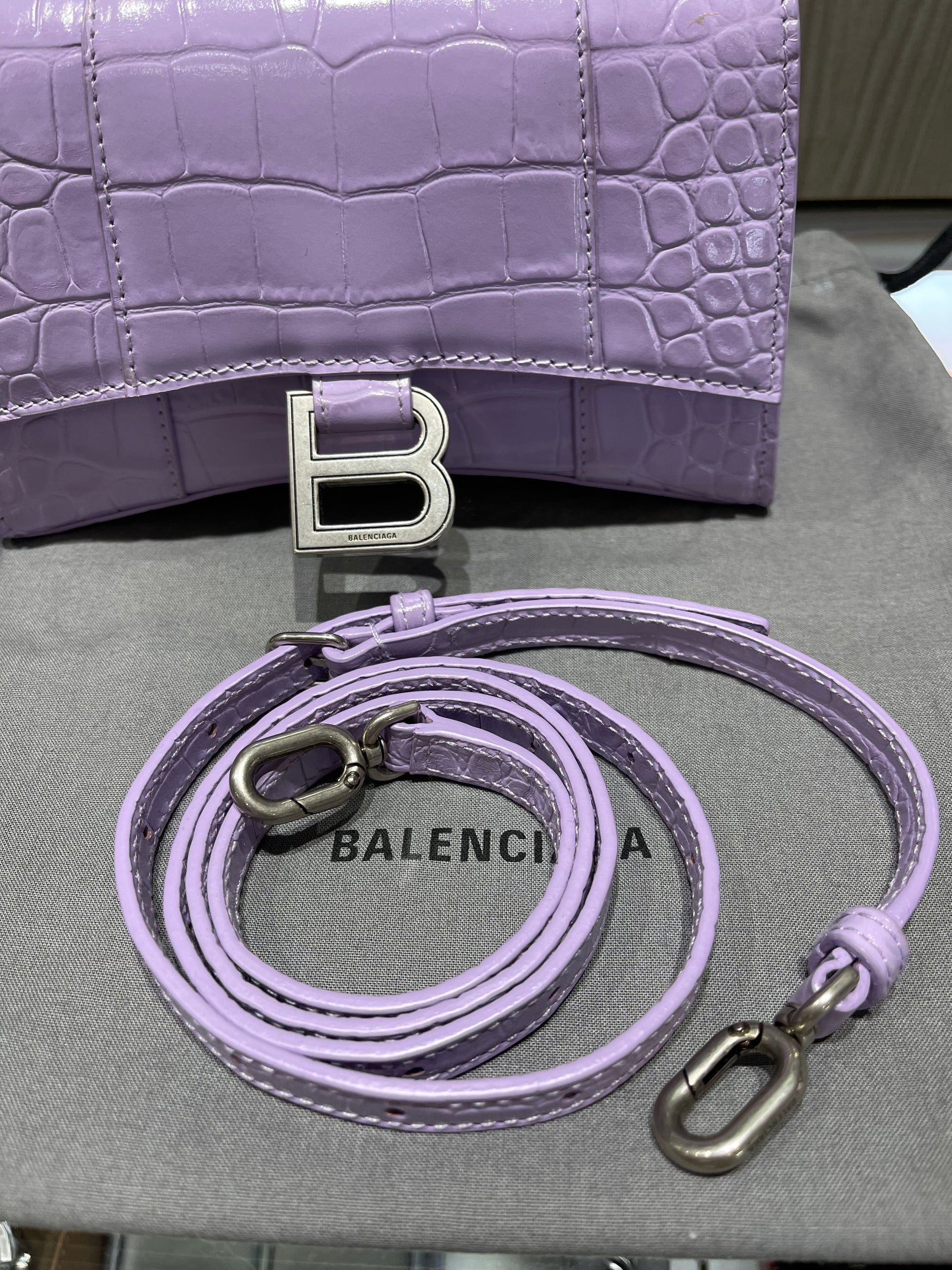 Pre-owned Balenciaga XS Hourglass Croc Light Lilac Purple Crossbody Bag