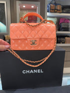 Unworn Chanel Mini Top Handle Rectangle Single flap Orange Sherbet Lambskin GHW