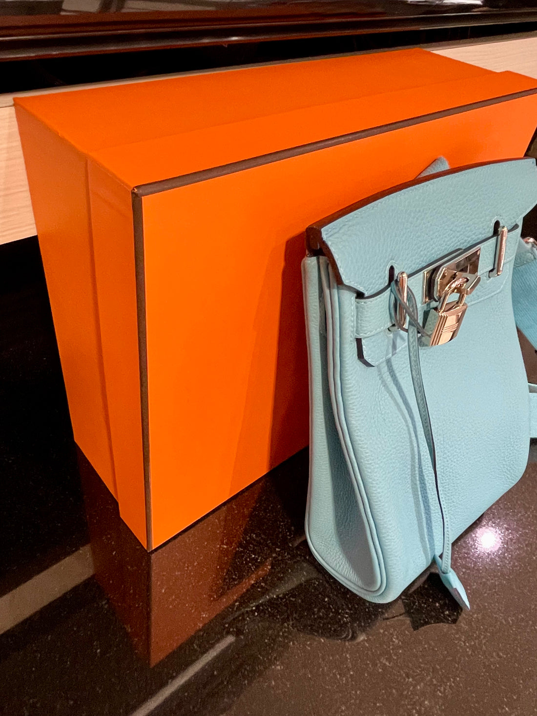 Pre-owned Hermes HAC A Dos PM Bleu du Nord Togo Leather with Palladium Hardware