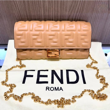 Pre-owned Fendi Continential Wallet on Chain tan leather