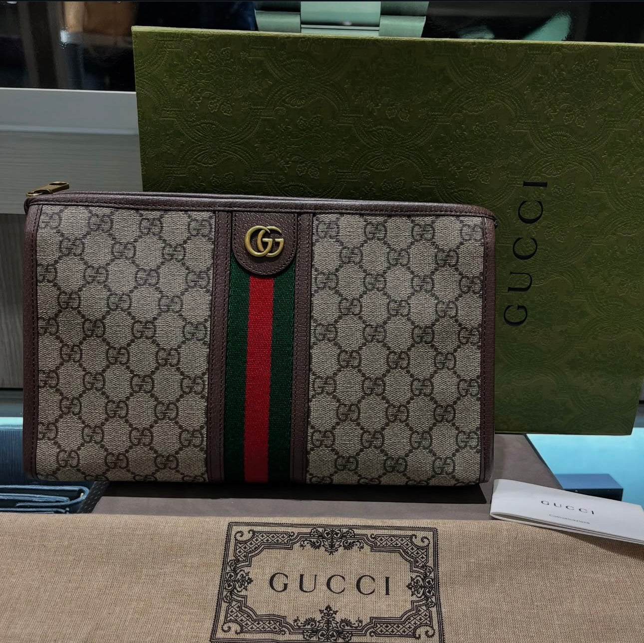 Pre-owned Gucci Ophidia Pouch Clutch Style: 598234