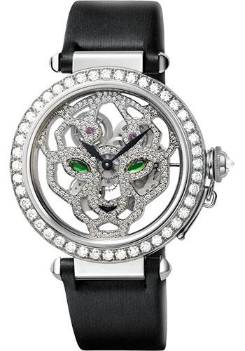 Cartier Pasha Skeleton Watch - 42 mm White Gold Diamond Case - White Gold Dial - Black Fabric Strap - HPI00365