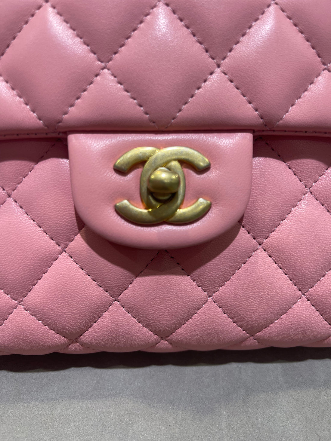 Unworn Chanel Timeless Classic Flap Clutch Lambskin Pink Antique Gold Hardware