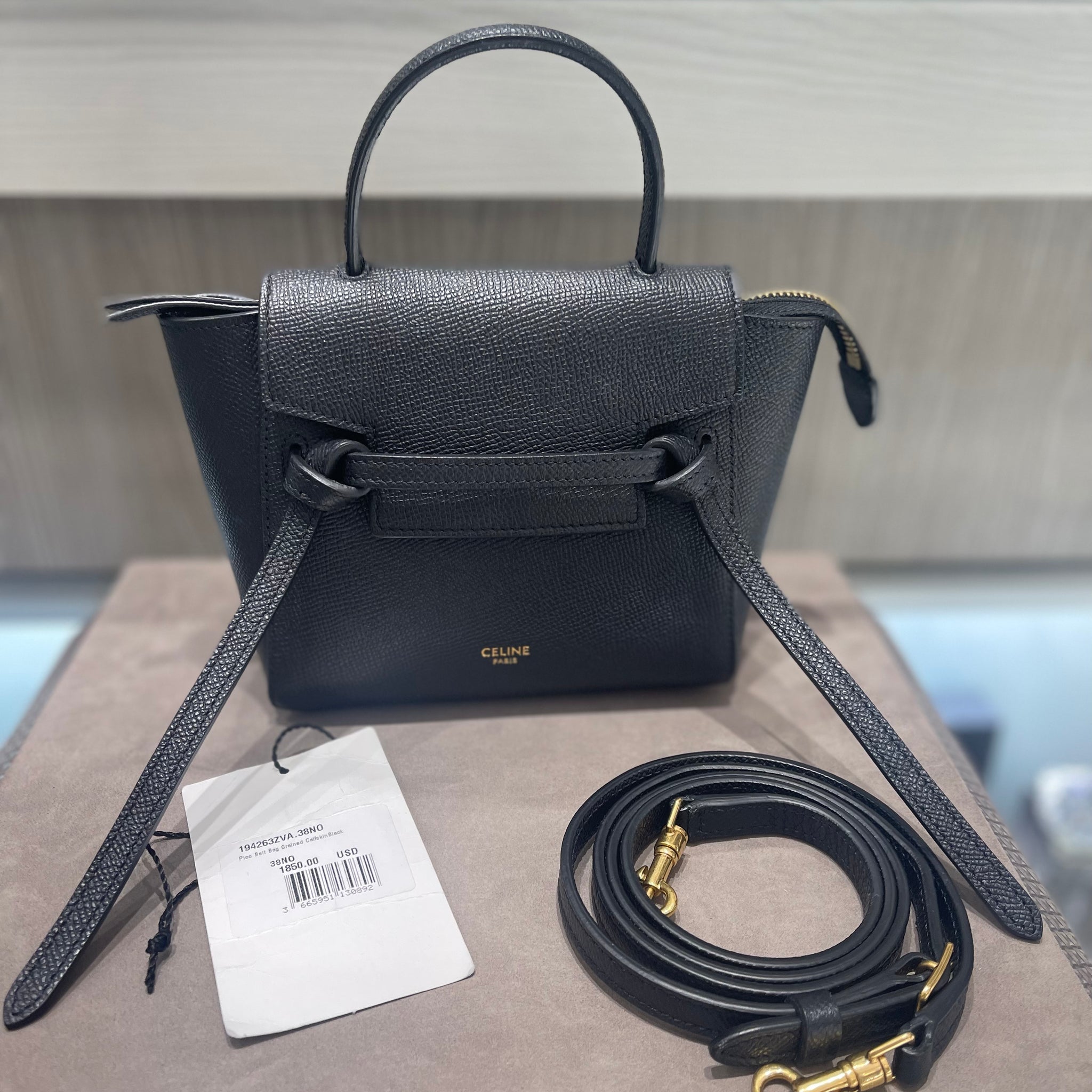 Pre-owned Celine Nano Belt bag in grained calfskin