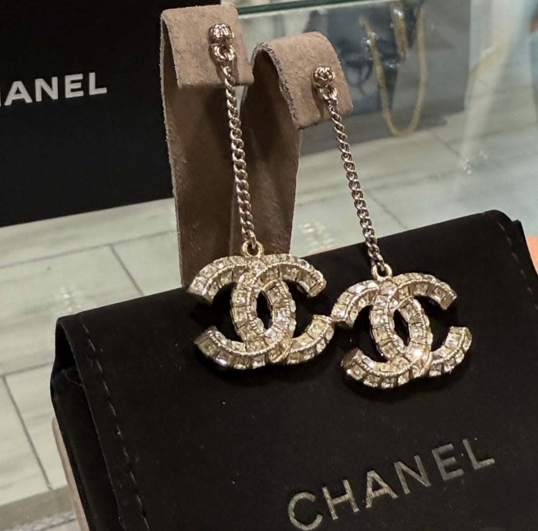 Chanel Dangle crystal baguette earrings 2022 collection box and pouch