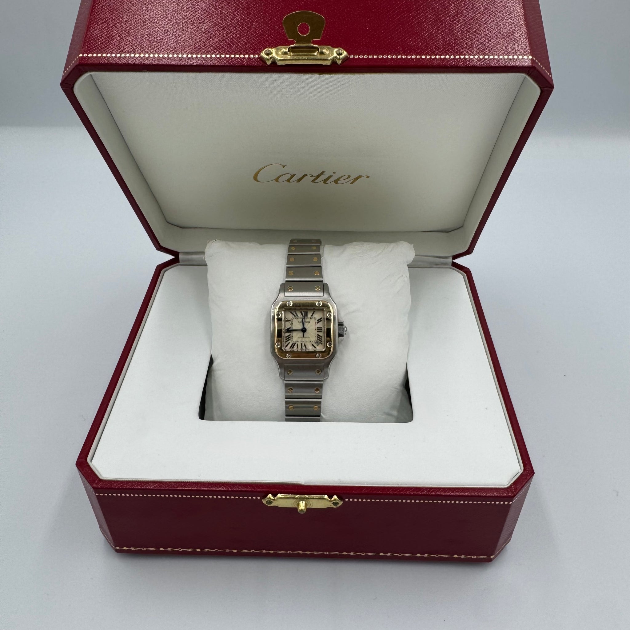 Pre-owned CARTIER Ladies Santos Galbee White Dial 2 Tone ref.2423 24mm