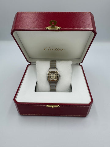 Pre-owned CARTIER Ladies Santos Galbee White Dial 2 Tone ref.2423 24mm