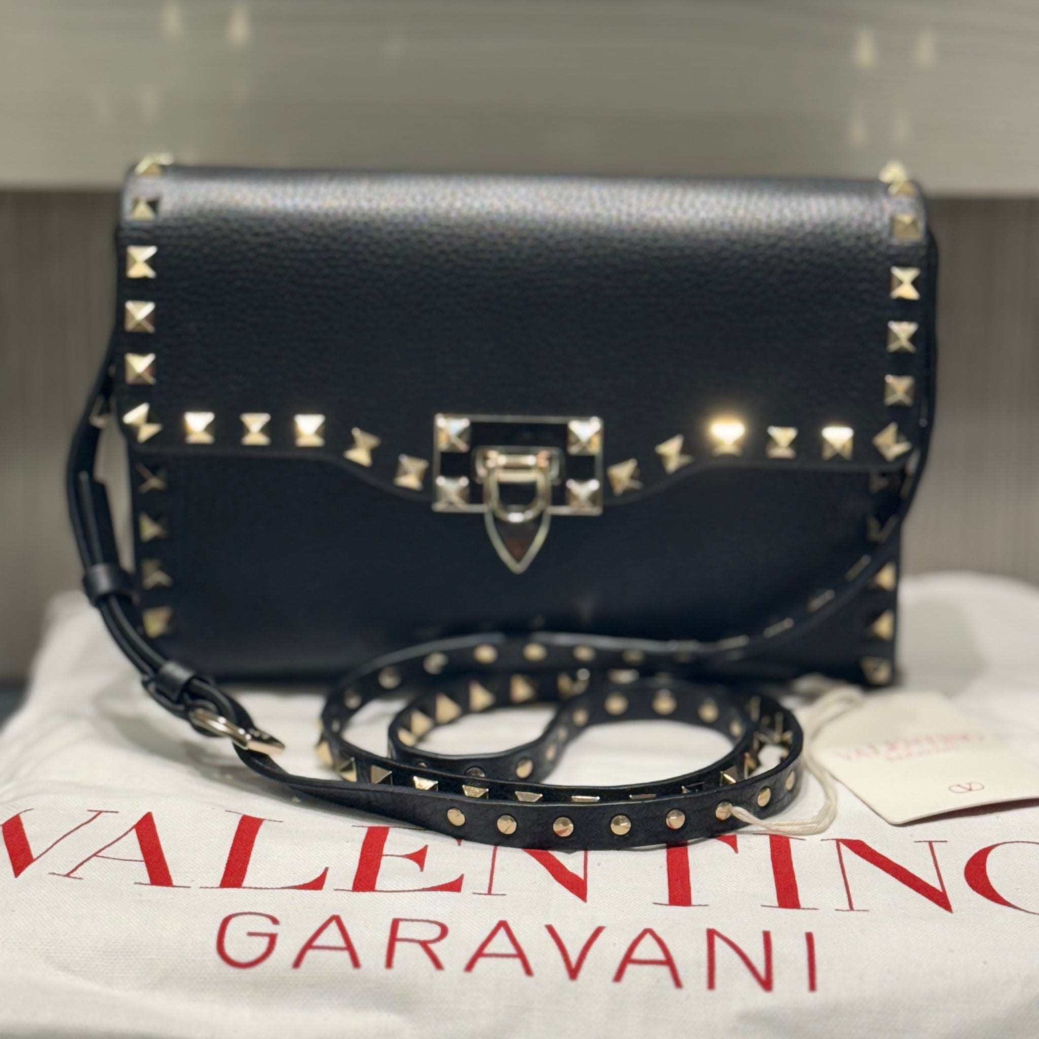 Pre-owned Valentino Small Rockstud Grainy Calfskin CrossBody Bag