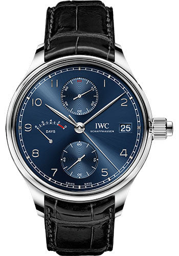 IWC Portugieser Hand-Wound Monopusher Edition Laureus Sport for Good Watch - 46.0 mm Stainless Steel Case - Blue Dial - Black Alligator Strap - IW515301