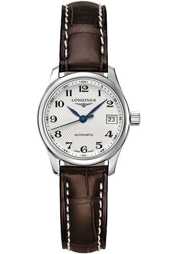 Longines Master Collection Watch - 25.5 mm Steel Case - Silver Barleycorn Arabic Dial - Brown Alligator Strap - L2.128.4.78.3