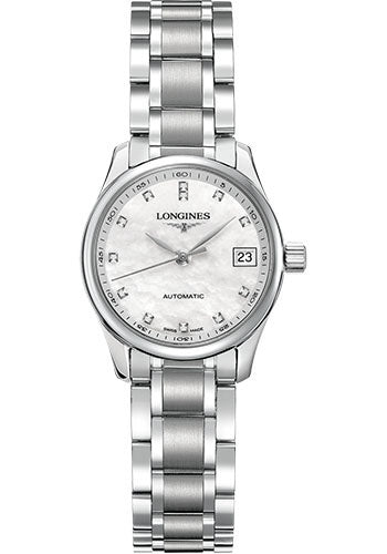 Longines Master Collection Watch - 25.5 mm Steel Case - White Mother-Of-Pearl Diamond Dial - Bracelet - L2.128.4.87.6