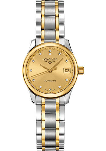 Longines Master Collection Watch - 25.5 mm Steel And Yellow Gold Case - Gilt Diamond Dial - Steel And Yellow Gold Cap 200 Bracelet - L2.128.5.37.7