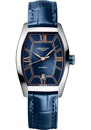 Longines Evidenza Automatic Watch - 26.00 X 30.6 mm Steel Case - Blue Roman Dial - Blue Strap - L2.142.4.96.2