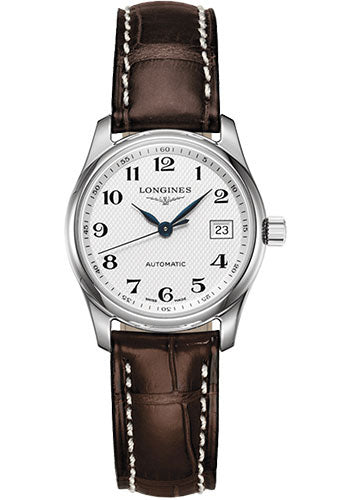 Longines Master Collection Watch - 29 mm Steel Case - Silver Barleycorn Arabic Dial - Brown Alligator Strap - L2.257.4.78.3