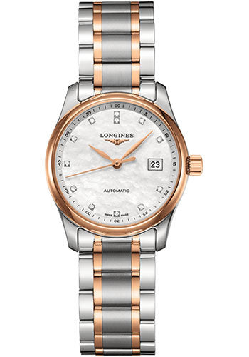 Longines Master Collection Watch - 29 mm Steel And Pink Gold Cap 200 Case - White Mother-Of-Pearl Diamond Dial - Bracelet - L2.257.5.89.7