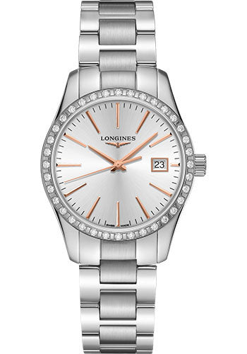 Longines Conquest Classic Quartz Watch - 34 mm Steel Diamond Case - Silver Dial - Bracelet - L2.386.0.72.6