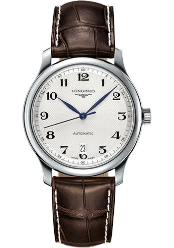 Longines Master Collection Watch - 38.5 mm Steel Case - Silver Barleycorn Arabic Dial - Brown Alligator Strap - L2.628.4.78.3