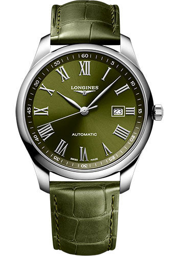 Longines Master Collection Automatic Watch - 42 mm Steel Case - Green Roman Dial - Green Alligator Leather Strap - L2.893.4.09.2